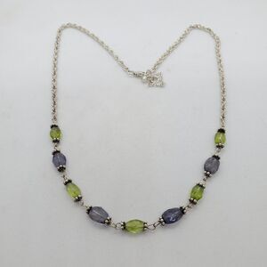 Sterling Silver 16 to 18" Necklace Green and Purple 925